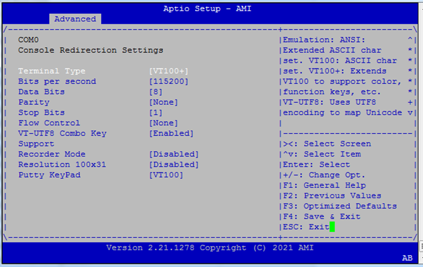 Console Redirection Settings